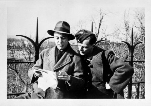 Ed Parker (left) going over a radio script with Norval Gray, 1940s
