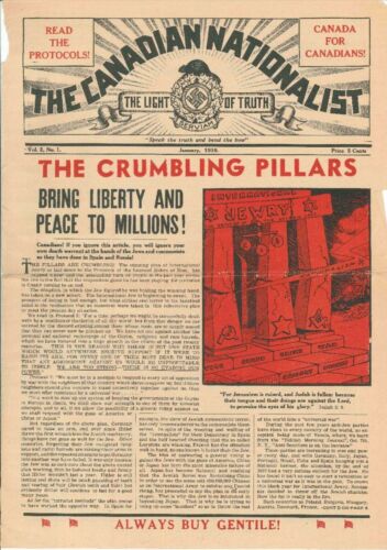 William Whittaker's pro-fascist newspaper, The Canadian Nationalist, January 1938